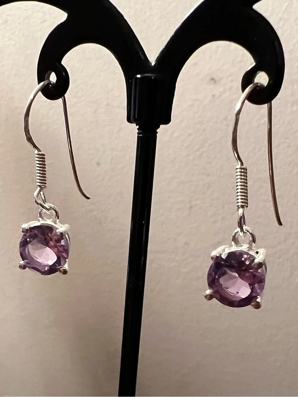 Amethyst 925 Silver Drop Earrings Faceted Round Gemstone French Hooks 925 #613